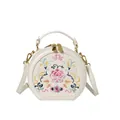 White embroidered crossbody bag with pink peony flowers and golden hardware - Off White