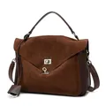 Sac bandoulière marron vintage en daim mat et finition en cuir lisse - Marron
