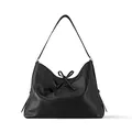 Bolso tote minimalista de cuero negro con detalle de lazo y correas largas de hombro - Negro