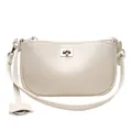 Schicke cremefarbene Lederhandtasche mit silbernem Drehverschluss und kleinem Anhänger - Klein / Off-White Silberne Schnalle