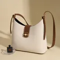 Elegant two-tone bucket shoulder bag for women, stylish large capacity commuter crossbody. - Off White