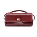 Elegante bordeauxrode lederen crossbody tas met handvat en gouden draaisluiting - Ancorra Rood
