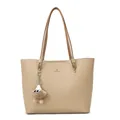 Bolso tote caqui de cuero PU con patrón de lichi y colgante de peluche - Color Té con Leche