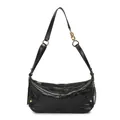 Chic black quilted hobo bag in glossy leather finish with elegant gold-tone hardware - Black