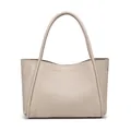 Minimalistische beige lederen tote bag met decoratieve stiksels en lange hengsels - Grijs