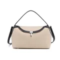 Minimalistische beige canvas crossbodytas met zwart lederen bies en zilveren sluiting - Beige & Zwart