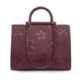Borsa tote bordeaux con goffratura floreale 3D e pelle sintetica con grana litchi - Borgogna
