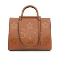 Borsa tote marrone in pelle goffrata con motivi floreali e doppi manici da donna - Marrone Giallastro
