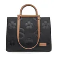 Borsa tote in pelle nera con goffratura floreale S e spallacci marroni - Nero