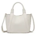 Elegante gebroken witte emmertas van leer met kiezelstructuur en verstelbare riem - 30x8x19cm / 8105# Wit