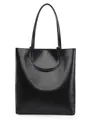 Polished black leather tote bag with dual straps for shoulder and hand carry - Black
