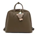 Brown litchi grain leather handbag with plush charm and convertible straps - Army Green