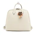 Creamy white lychee grain tote bag with plush charm and double zipper closure - Apricot