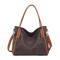 Borsa tote in ecopelle marrone scuro con manici marrone chiaro e tracolla regolabile - Marrone Grigio Elegante