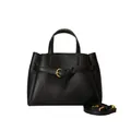 Bolso de mano negro en cuero granulado con hebilla dorada y correa de hombro ajustable - Negro