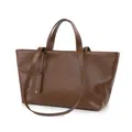 Bolso tote de cuero marrón oscuro con textura suave y dos asas para mujer - Fibra de coco