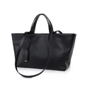 Bolso elegante de cuero negro con asas redondas y detalles metálicos dorados - Negro
