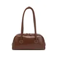 Bolso de hombro de cuero marrón oscuro con costuras blancas y estilo vintage retro - Café