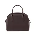 Donkerbruine handtas met litchi-patroon en dubbele handvatten in vintage bowlingstijl - Bruin