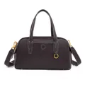 Bolso Boston de cuero granulado marrón oscuro con pespuntes blancos y herraje circular - Marrón