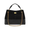Bolso de cuero acolchado negro con cierre de giro dorado y correa de cadena - Negro mate