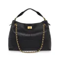 Borsa hobo nera in pelle trapuntata con chiusura a rotazione dorata e tracolla a catena - Rombo Nero