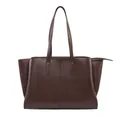 Minimalistische grote shopper voor dames van hoogwaardig donkerbruin getextureerd leer - Donkerbruin