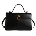 Bolso de mano clásico en cuero negro con cierre de metal dorado para un estilo elegante - Negro