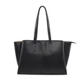 Minimalistische zwarte leren shopper met grote capaciteit en gouden ritsdetails - Zwart