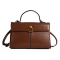 Bolso de mano vintage marrón con hebilla de metal dorado y correa ajustable - Marrón