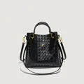 Classic black woven bucket bag with gold hardware and a detachable shoulder strap for women - Cross Woven Style / Woven Black