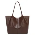 Grote shopper tas in donkerbruin imitatieleer met elegante schouderbanden stijl - koffiekleur