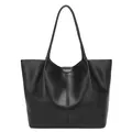Minimalistische zwarte tote bag met vintage textuur en verticale stiksels erop - Zwart