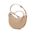 Bolso de hombro minimalista beige de media luna con textura de cuero Saffiano y cremallera dorada - Caqui