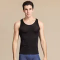 Men's silk knit undershirt slim fit black sleeveless tank top for breathable comfort - Black