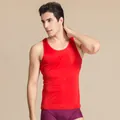 Débardeur rouge pour homme en aspect soie, coupe ajustée et col en U pour le sport - 3XL / Rouge