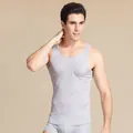 Men's light grey silk tank top with a slim fit and breathable knit texture - Gray