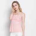 Pink silk knit camisole for women with floral lace embroidery and slim shoulder straps - M / Pink