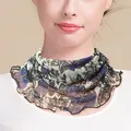 Floral print mesh silk neck warmer with ruffled edges for women summer sun protection - Blue Gray Vine Floral (5637099072809)