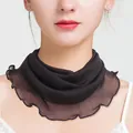 Pañuelo de malla de seda negra transpirable con bordes ondulados decorativos - Negro