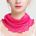 Calentador de cuello de malla de seda rojo rosa con bordes rizados para protección - Rosa Roja