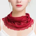Deep red silk mesh neck gaiter with wave pleated edges for sun protection - Burgundy