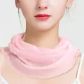 Light pink mesh silk neck gaiter with elegant ruffled edges and breathable texture - Light Pink