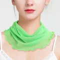 Neon green mulberry silk mesh neck gaiter with ruffled edges for sun protection - Verdant
