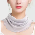 Light purple silk mesh neck gaiter with elegant wavy lace edges for sun protection - Silver Grey