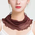 Dark brown sheer mesh silk neck gaiter with pleated ruffled edges for summer - Coffee