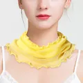 Breathable yellow silk mesh neck scarf with elegant ruffled edges for sun protection - Yellow