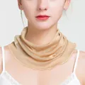 Champagne gold silk mesh neck gaiter with ruffled edges for elegant sun protection - Khaki