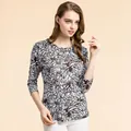 Elegant floral print silk T-shirt with three-quarter sleeves and slim fit for summer - L / Pattern 7