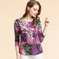 Women's silk T-shirt featuring a vibrant pink leopard and floral digital print pattern - XL / Style 6 Paisley
